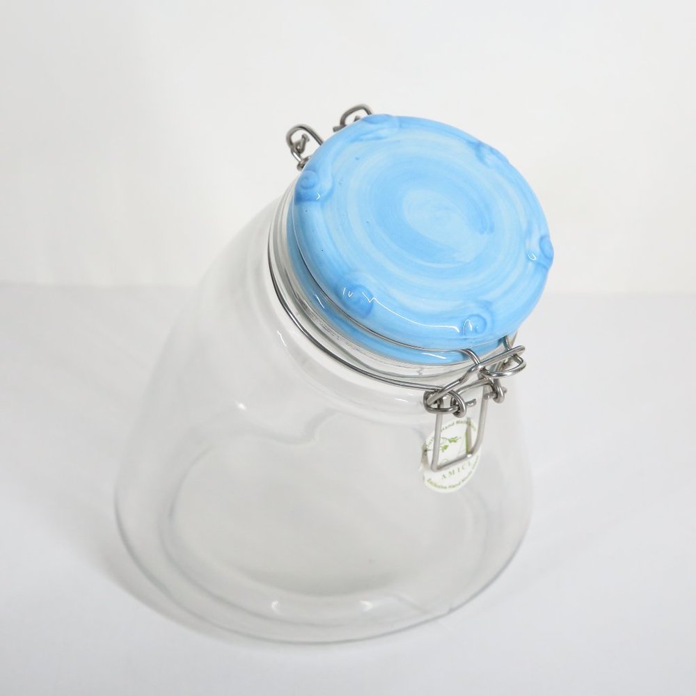 Amici Home Clear Glass Canister Hand Made Glass Angled Sloped Cookie Jar